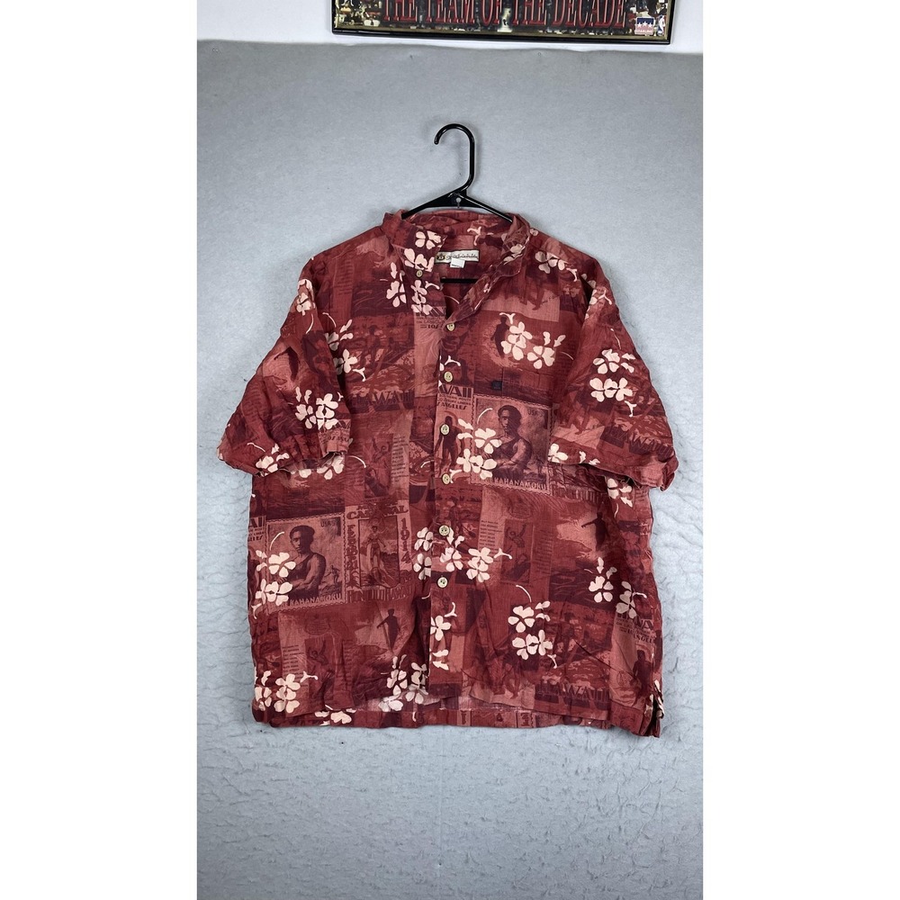 Duke Kahanamoku Shirt Mens 2XL Red Silk Short Sleeve Hawaiian Floral Button